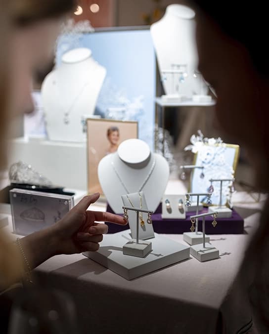 Future brides previewing Kiki McDonough bridal jewellery in The Wedding Present Company showroom