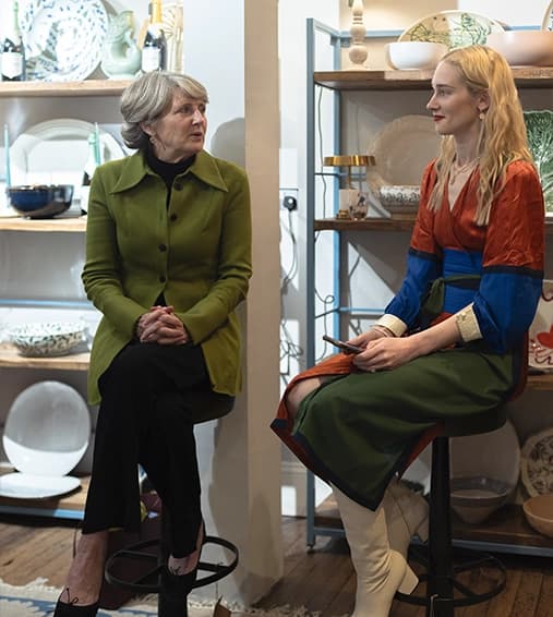 A conversation between Kiki McDonough and Rosalyn Wikelye in The Wedding Present Company showroom
