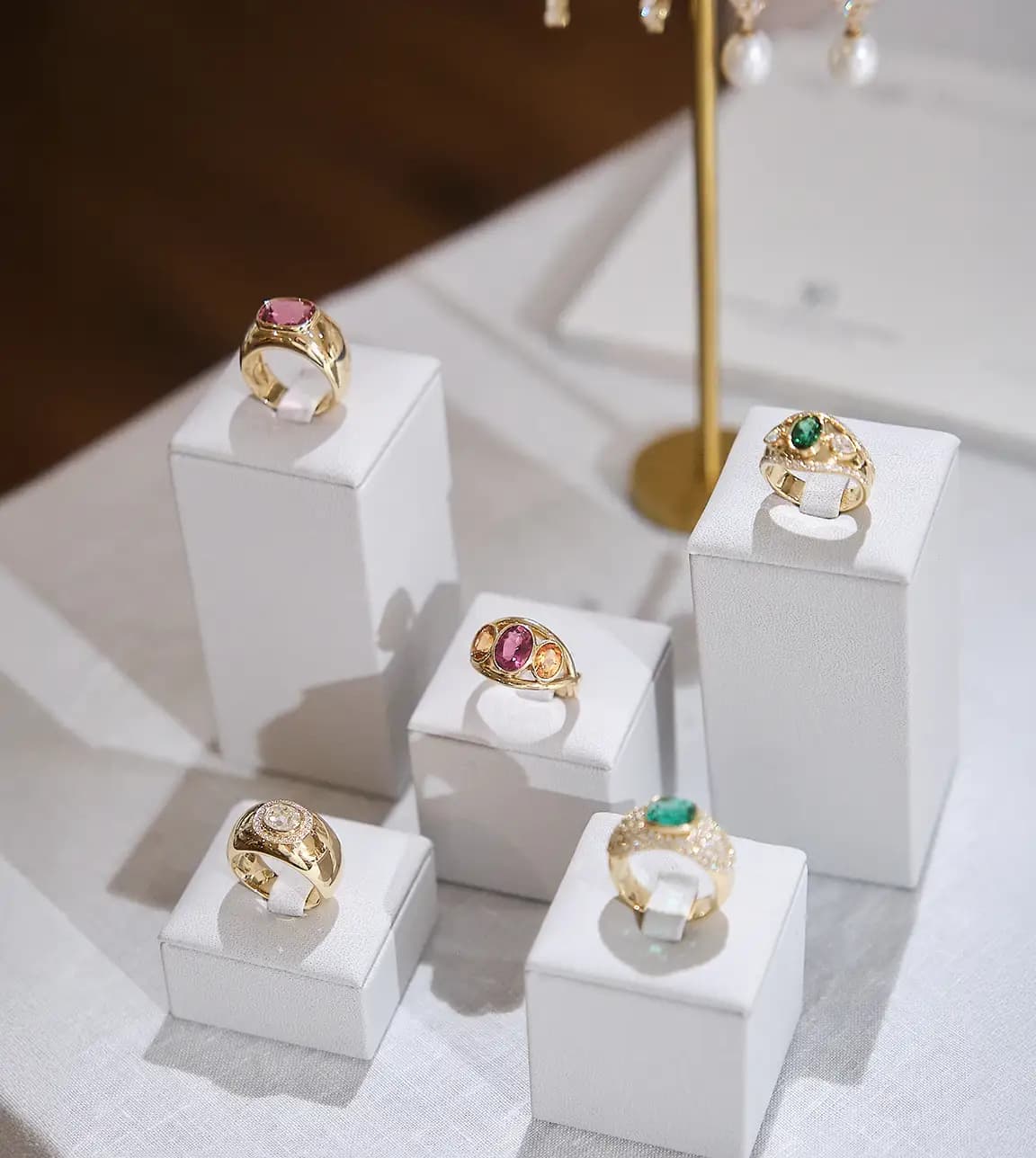 Sophie Breitmeyer wedding jewellery displayed at The Wedding Present Company showcase.