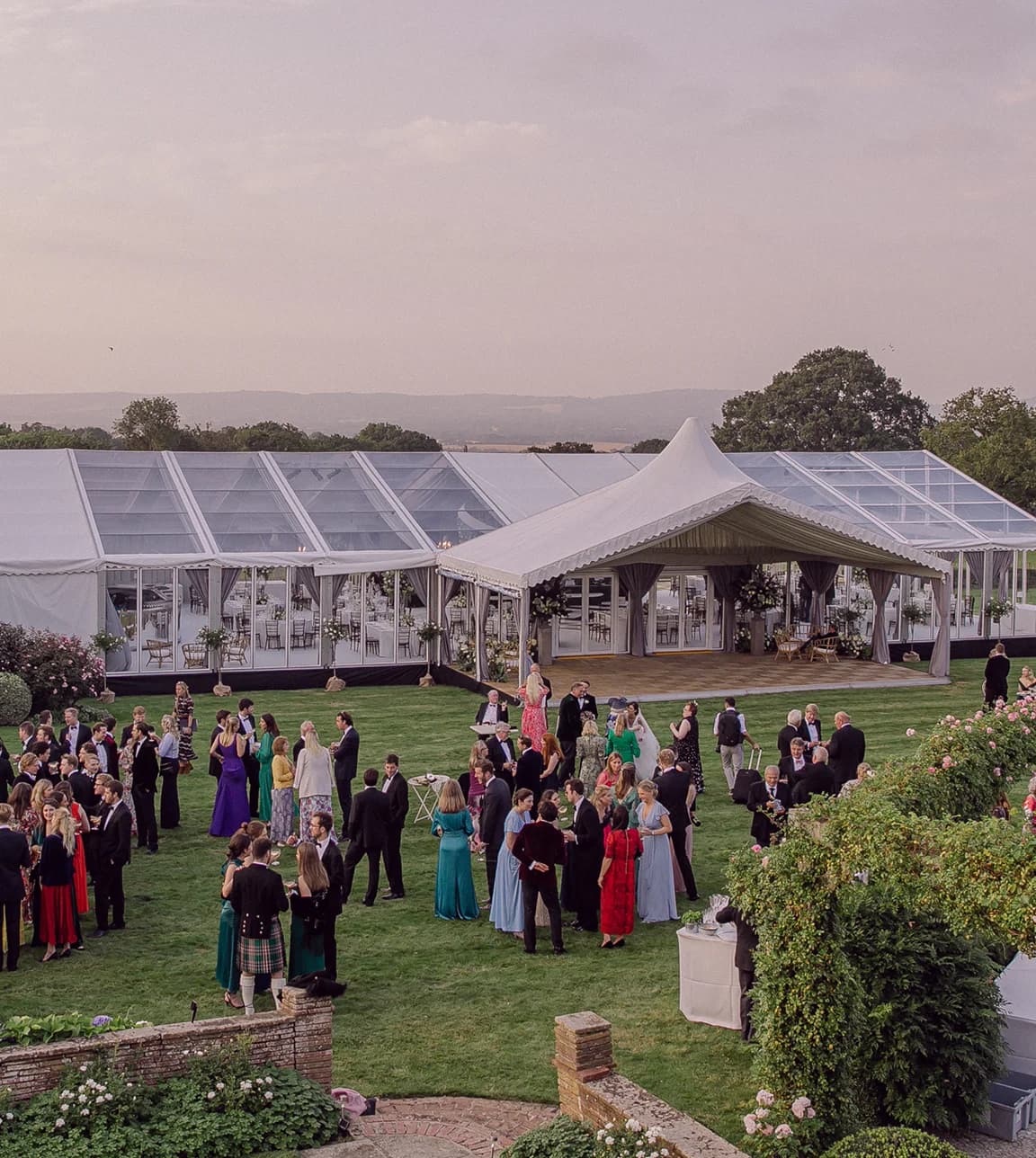 Wedding reception outside clearspan framed marquee