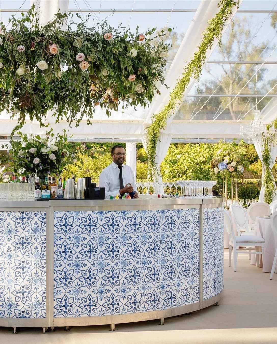 Tiled wedding bar inside clearspan marquee