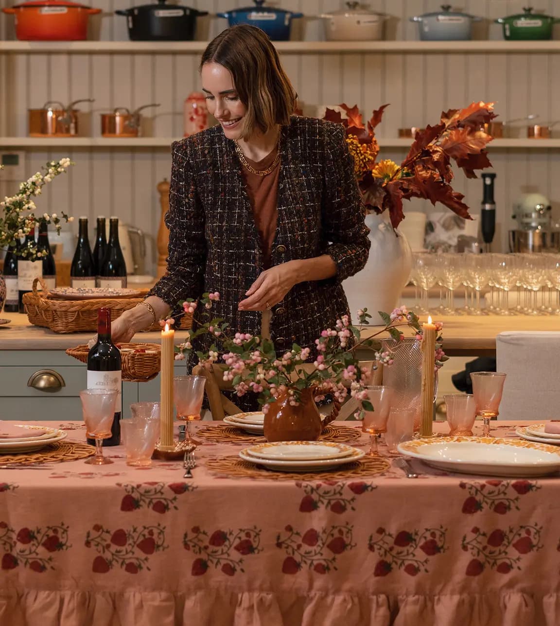 Louise Roe sets the cosy autumn tablescape in the gift list showroom using presents from The Wedding Present Company