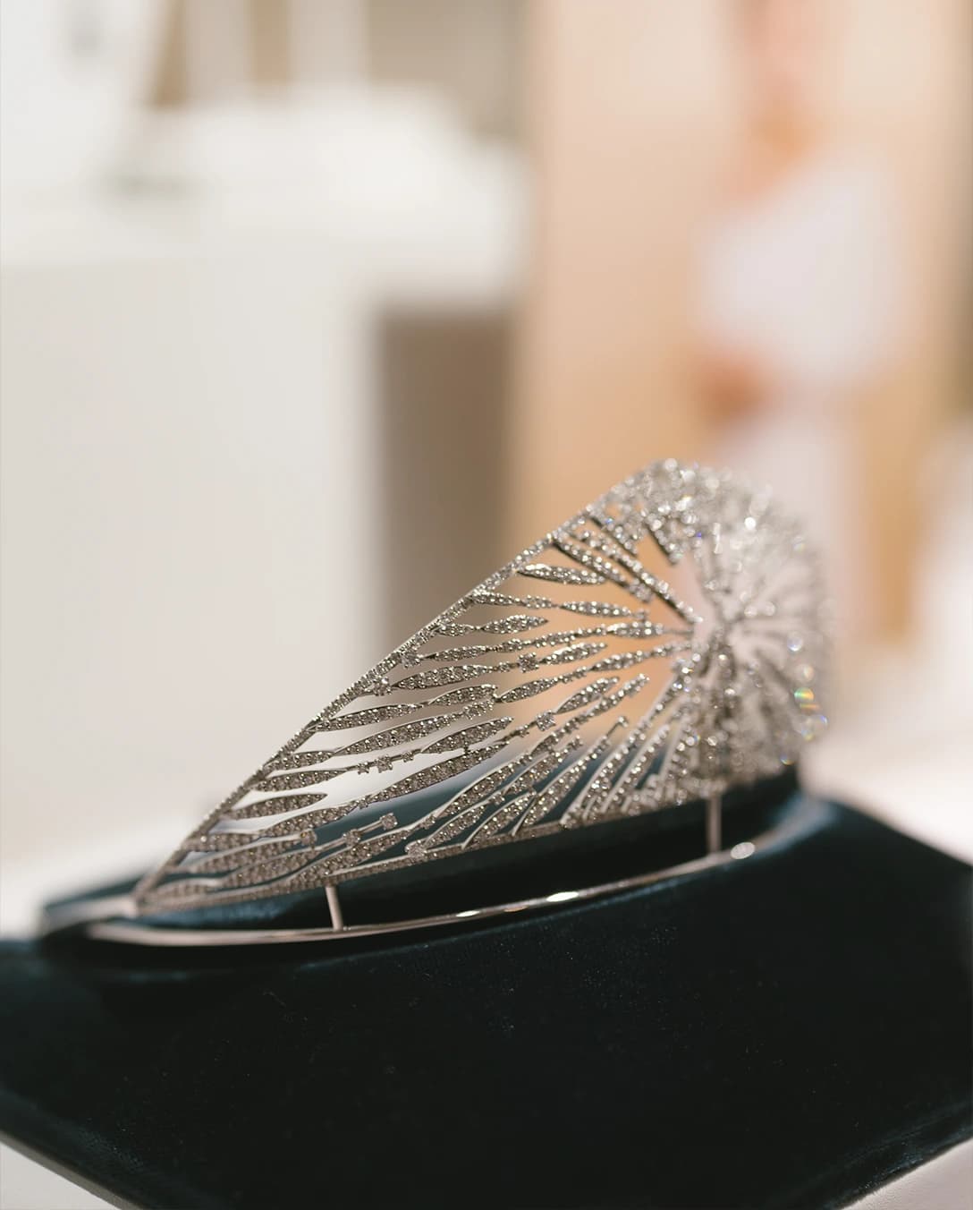 Kiki McDonough tiara displayed in The Wedding Present Company Showroom