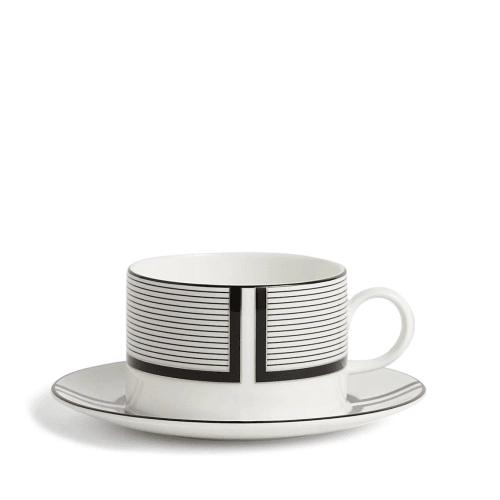 Image showing the Luxe Graphite Teacup & Saucer V1, Black & White product.