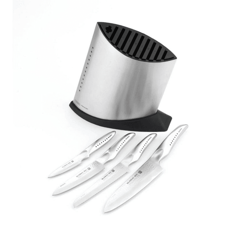 Sai 5 Piece Global Sai Knife Block Set, Silver