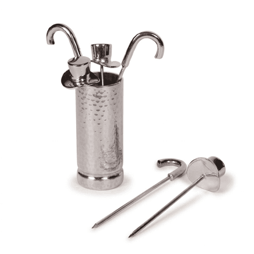 Image showing the Top Hat & Cane Set of 6 Olive Picks, Silver product.
