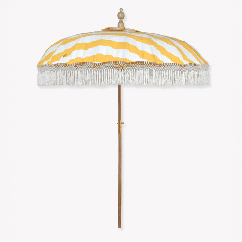Image showing the Summerleaze  Teak Stripe Parasol, Yellow product.