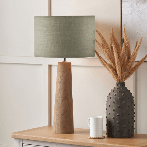 Image showing the Esha Conical Wood Table Lamp & Rouen Cylinder Lampshade product.