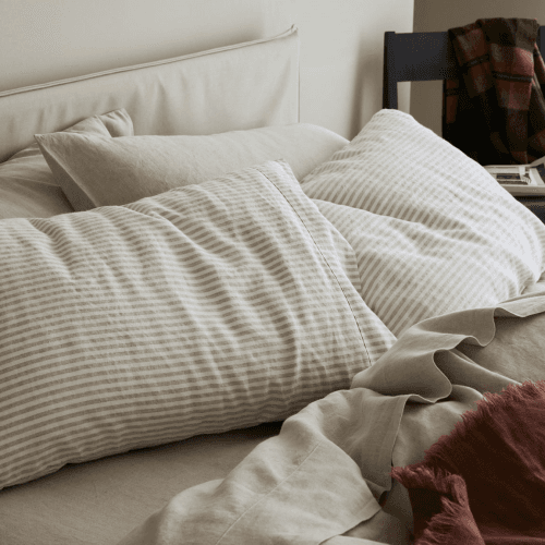 Image showing the Stripe Linen Blend Pair of Pillowcases, Standard, Oatmeal product.