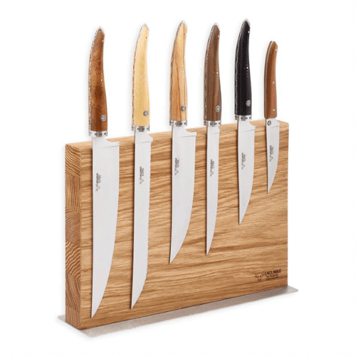 Image showing the Laguiole en Aubrac Set of 6 Gourmet Kitchen Knives with Magnetic Oak Block product.