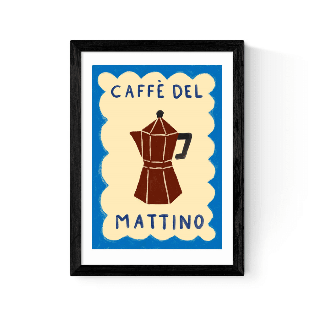 She Snacks and Paints Caffè Del Mattino Print, Black