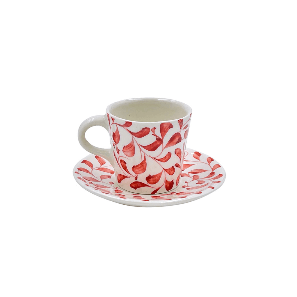 Scroll Espresso Cup & Saucer, Red