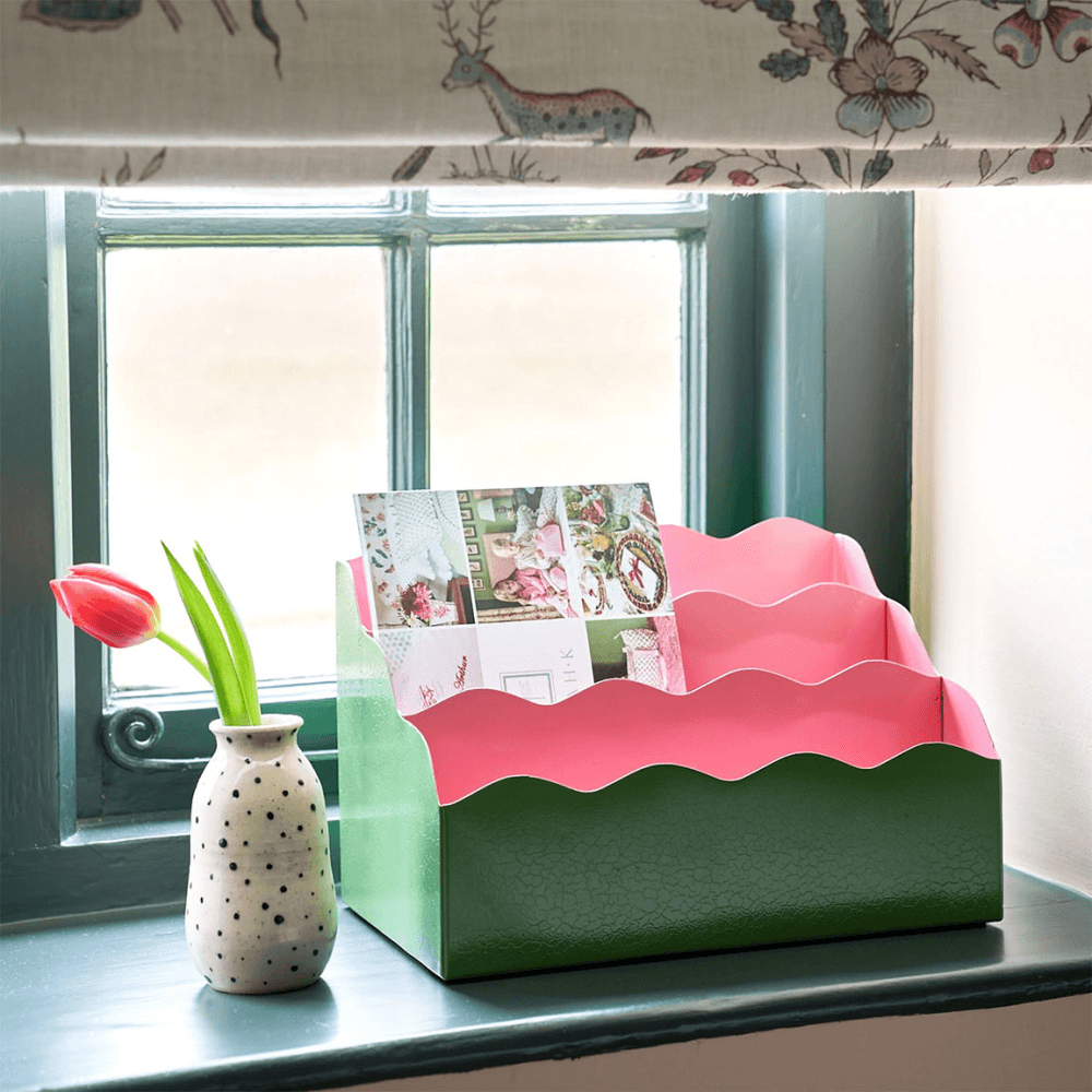 Toleware Letter Holder, Light Green & Watermelon