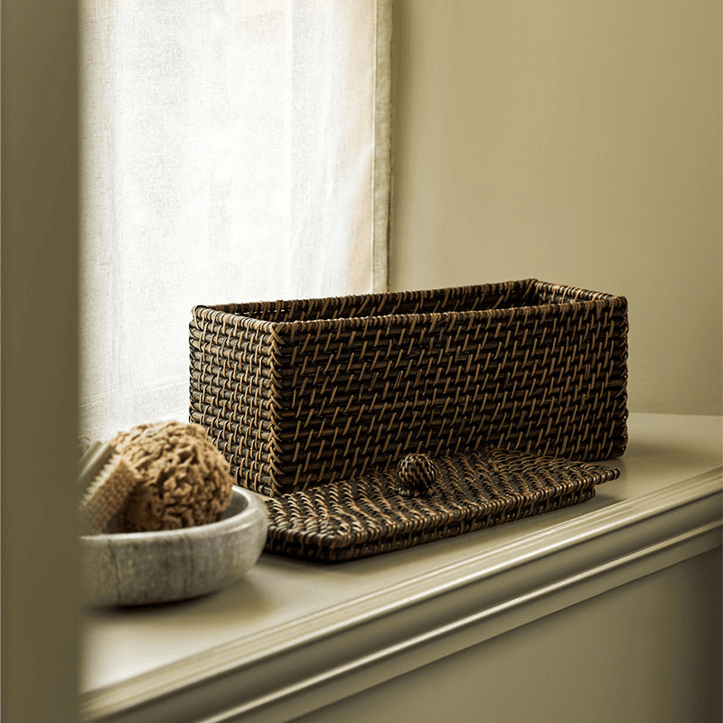 Wittering Rattan Rectangular Storage Box, Antique Brown