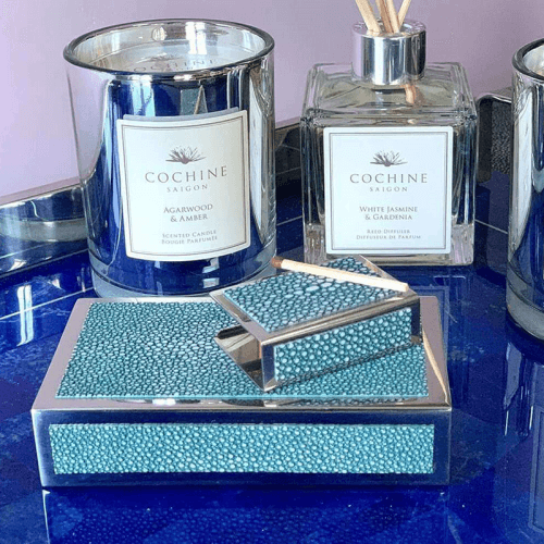Image showing the Large Match Box Holder, 13 x 7cm, Teal Shagreen product.