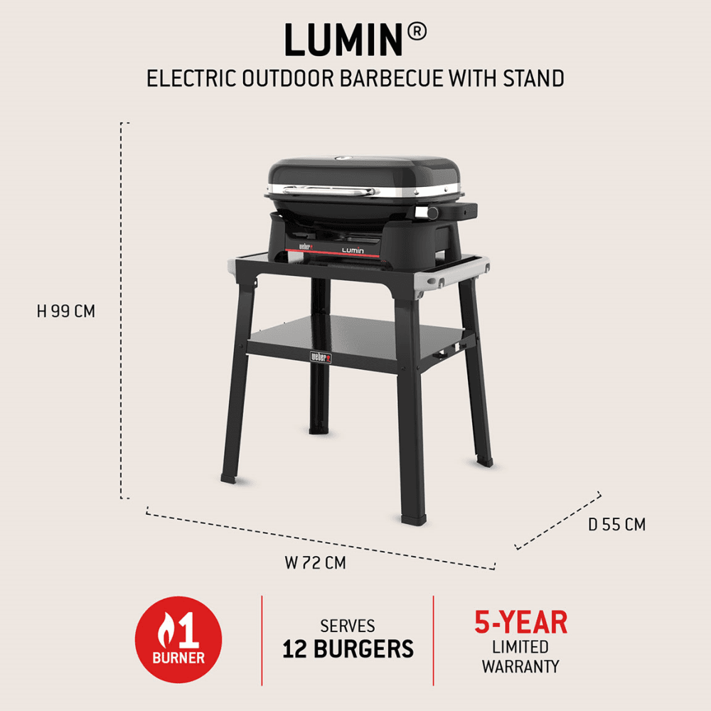 Lumin Compact Electric Grill With Stand, Black