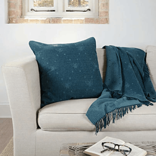 Image showing the Bees Knitted Wool Throw, 130 x 164cm, Navy product.