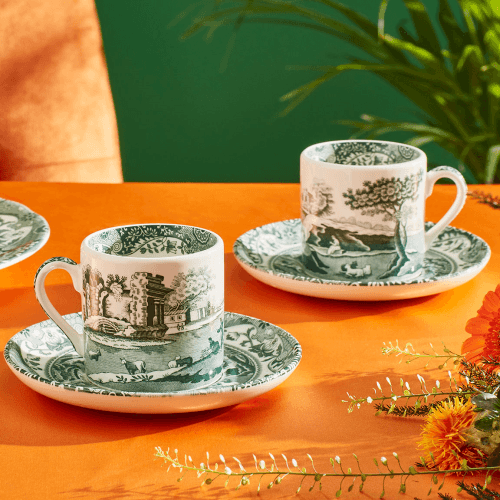 Image showing the Heritage Italian Set of 4 Espresso Cups & Saucers, 90ml, Green product.