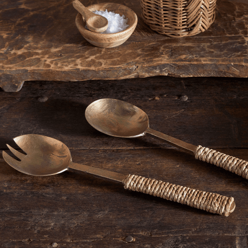 Image showing the Abani Salad Servers, Antique Brass product.