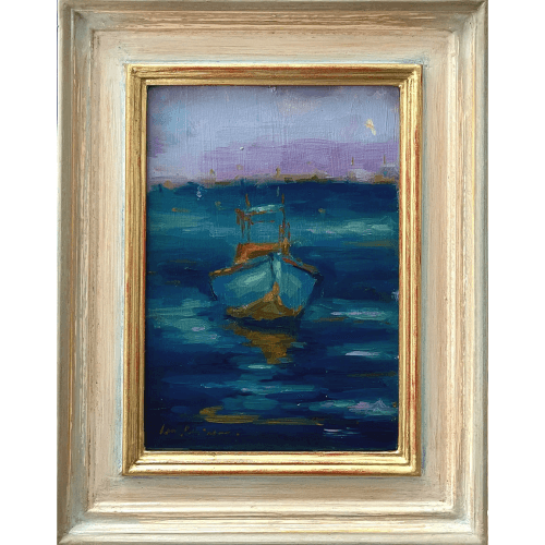 Image showing the Boat In Harbour Framed Oil Painting product.