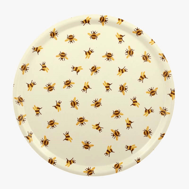 Bees Round Birch Tray, Yellow
