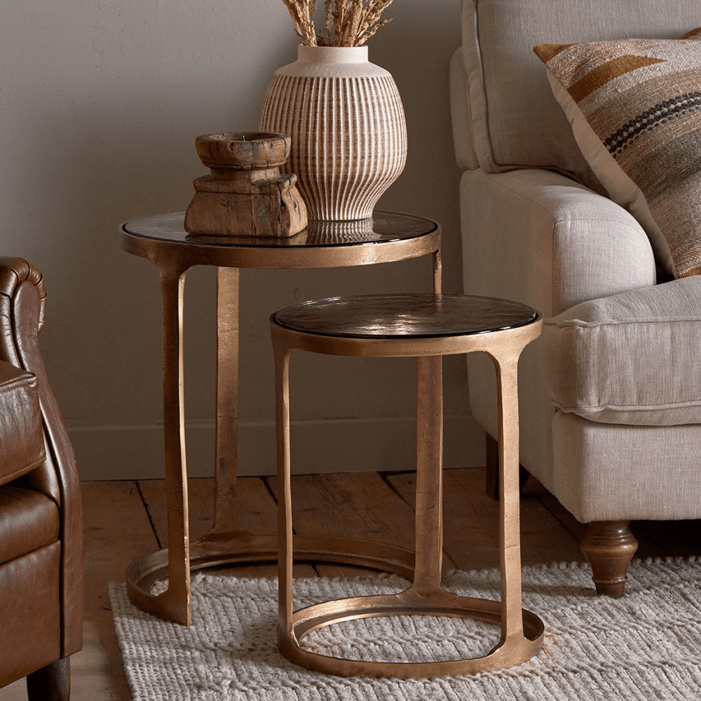 Khidki Nesting Side Tables, Antique Brass