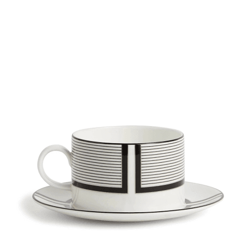 Image showing the Luxe Graphite Teacup & Saucer V1, Black & White product.