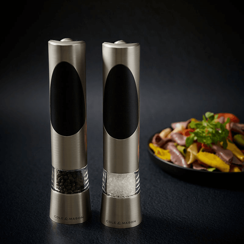 Richmond Electric Salt & Pepper Mill Set, Brushed Metal