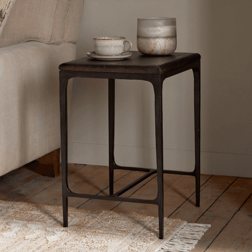 Image showing the Sita Reclaimed Wood & Iron Side Table, Chocolate Brown product.