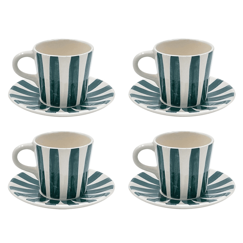 Stripes Set of 4 Espresso Cup & Saucer, Green