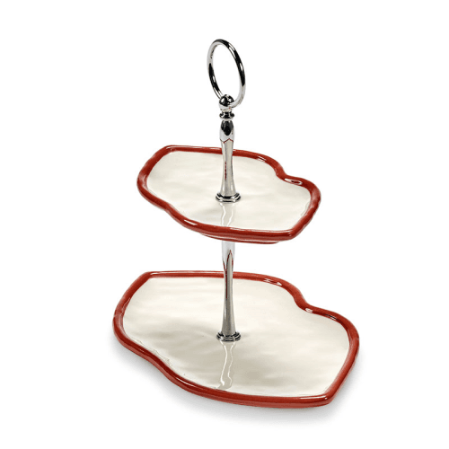 Image showing the Les Objets Mouleversants by Wouters&Hend Lips Two Tier Cake Stand, Red & White product.
