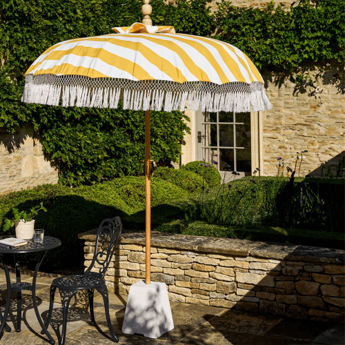 Image showing the Summerleaze  Teak Stripe Parasol, Yellow product.