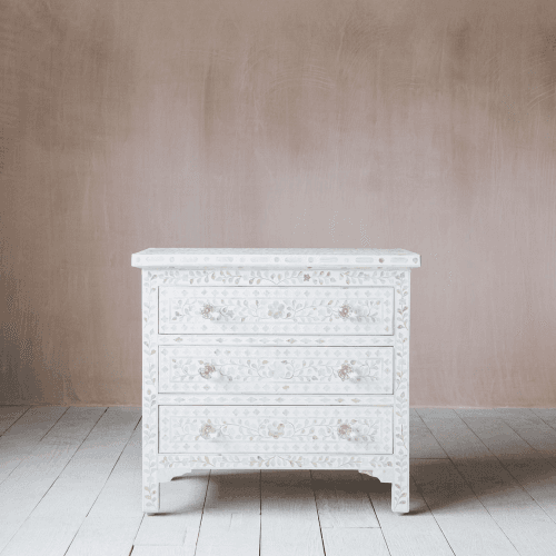 Image showing the Classic Mother of Pearl Bedside Table, White product.