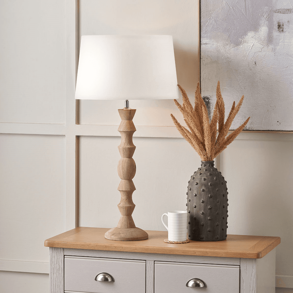 Ayra Modernist Turned Wood Table Lamp Base with Winston Lampshade