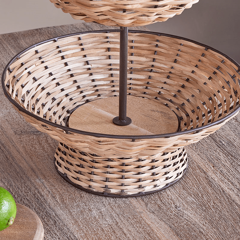 Montali 2 Tier Fruit Stand, Black & Natural