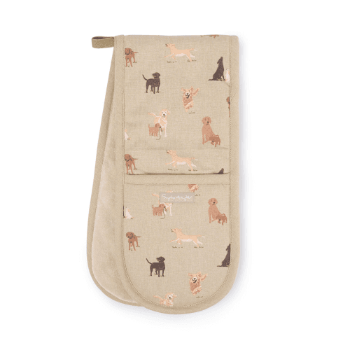 Image showing the Labradors & Retrievers Double Oven Glove, Light Khaki product.
