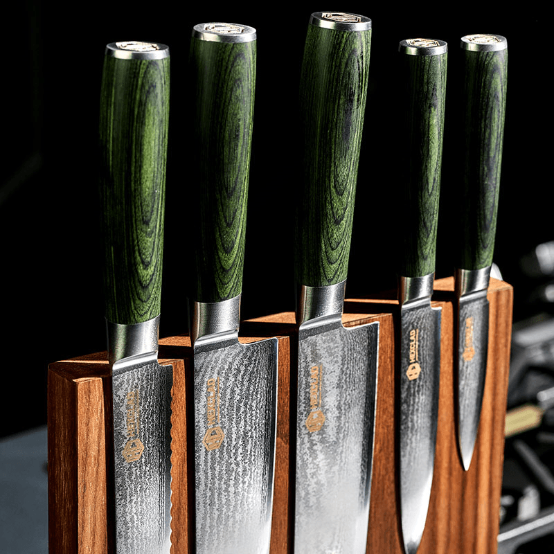 Japanese Damascus 6 Piece Knife Set & Block, Steel