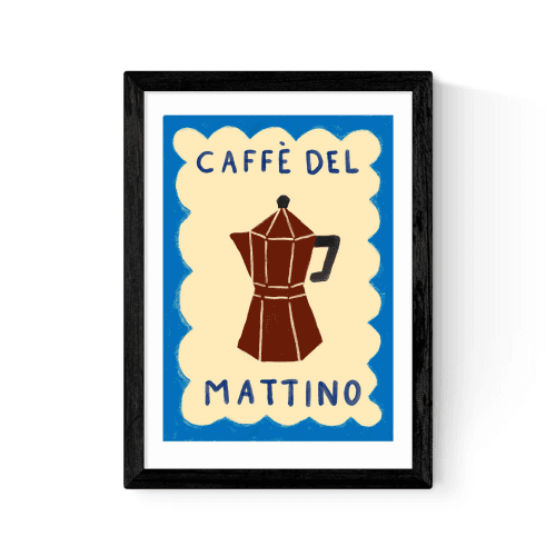 Image showing the She Snacks and Paints Caffè Del Mattino Print, Black product.