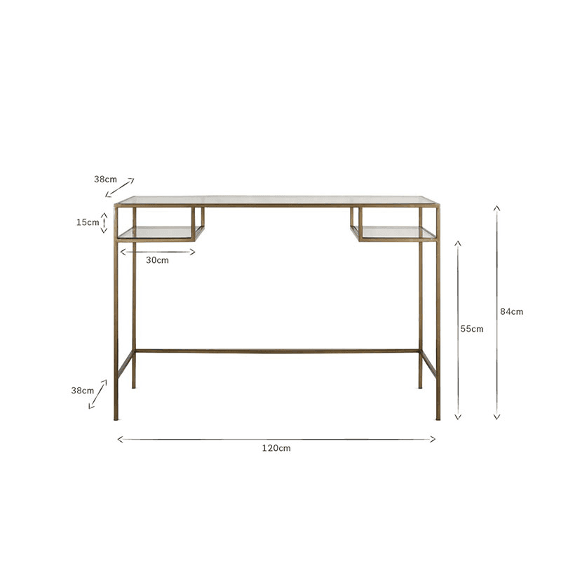Nakuru Iron & Glass Console Table, Brass