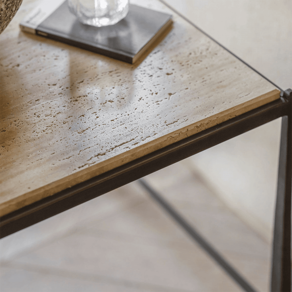 Wellington Side Table, Travertine stone