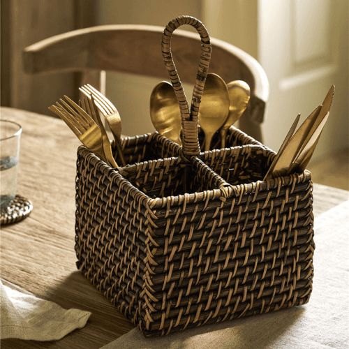 Image showing the Wittering Rattan Cutlery Caddy, Antique Brown product.