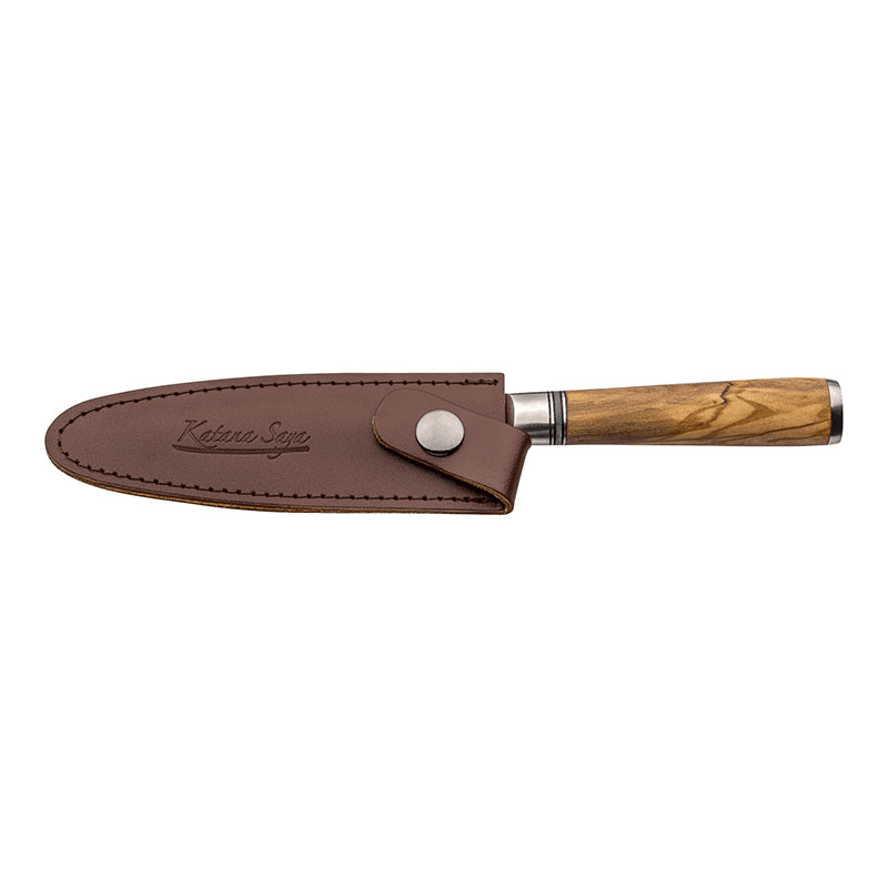 Katana Saya Olive Wood Utility Knife with Damascus Blade