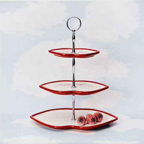 Image showing the Les Objets Mouleversants by Wouters&Hend Lips Three Tier Cake Stand, Red & White product.