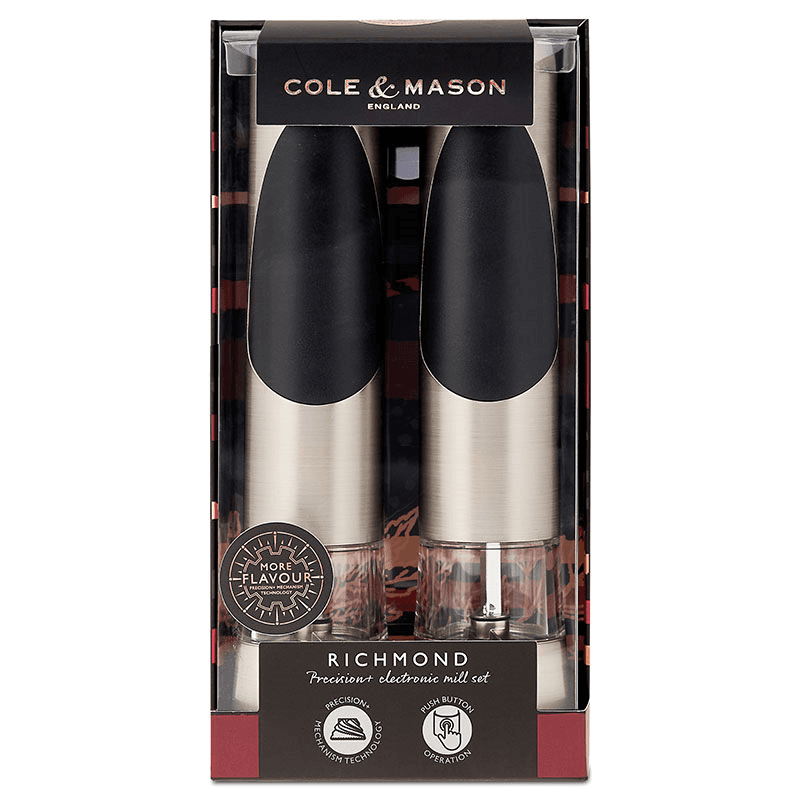 Richmond Electric Salt & Pepper Mill Set, Brushed Metal