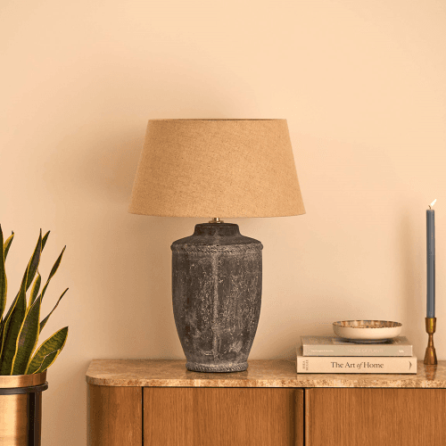 Image showing the Antique Finish Table Lamp with Linen Shade, H63cm, Grey product.
