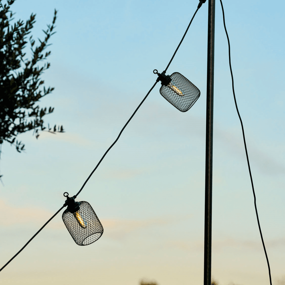 Festoon Cylinder Lights Solar 10 Bulbs, Black