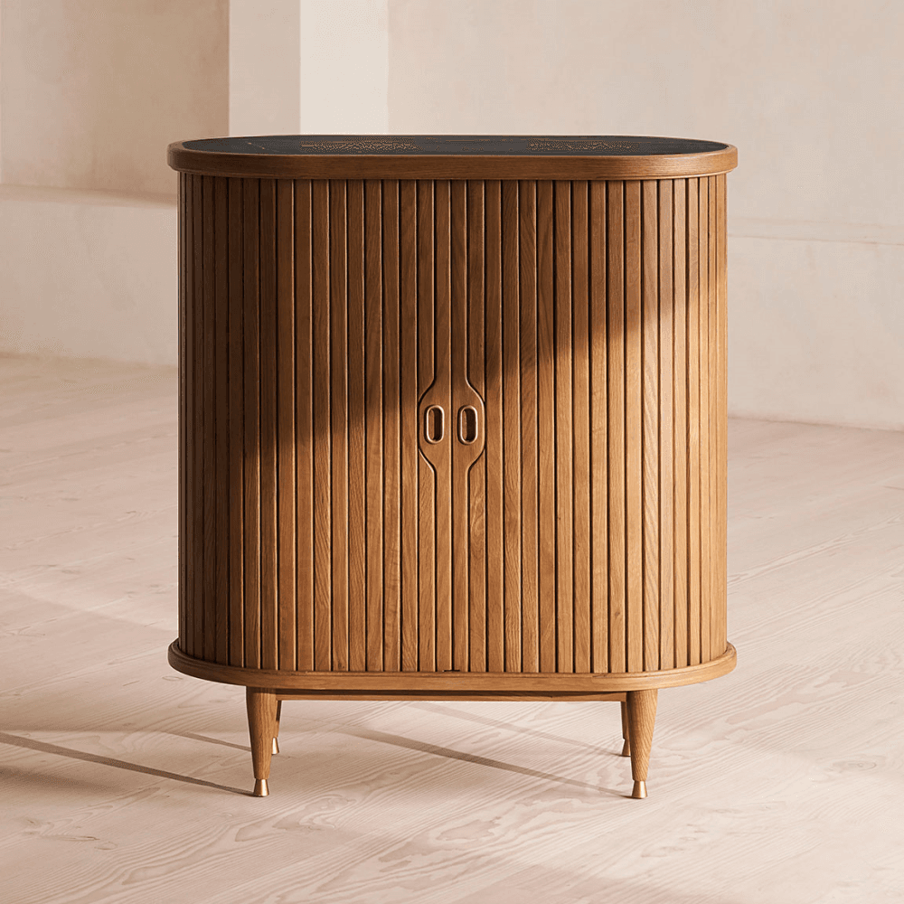 Nora Tambour Bar, Oak & Dark Marble