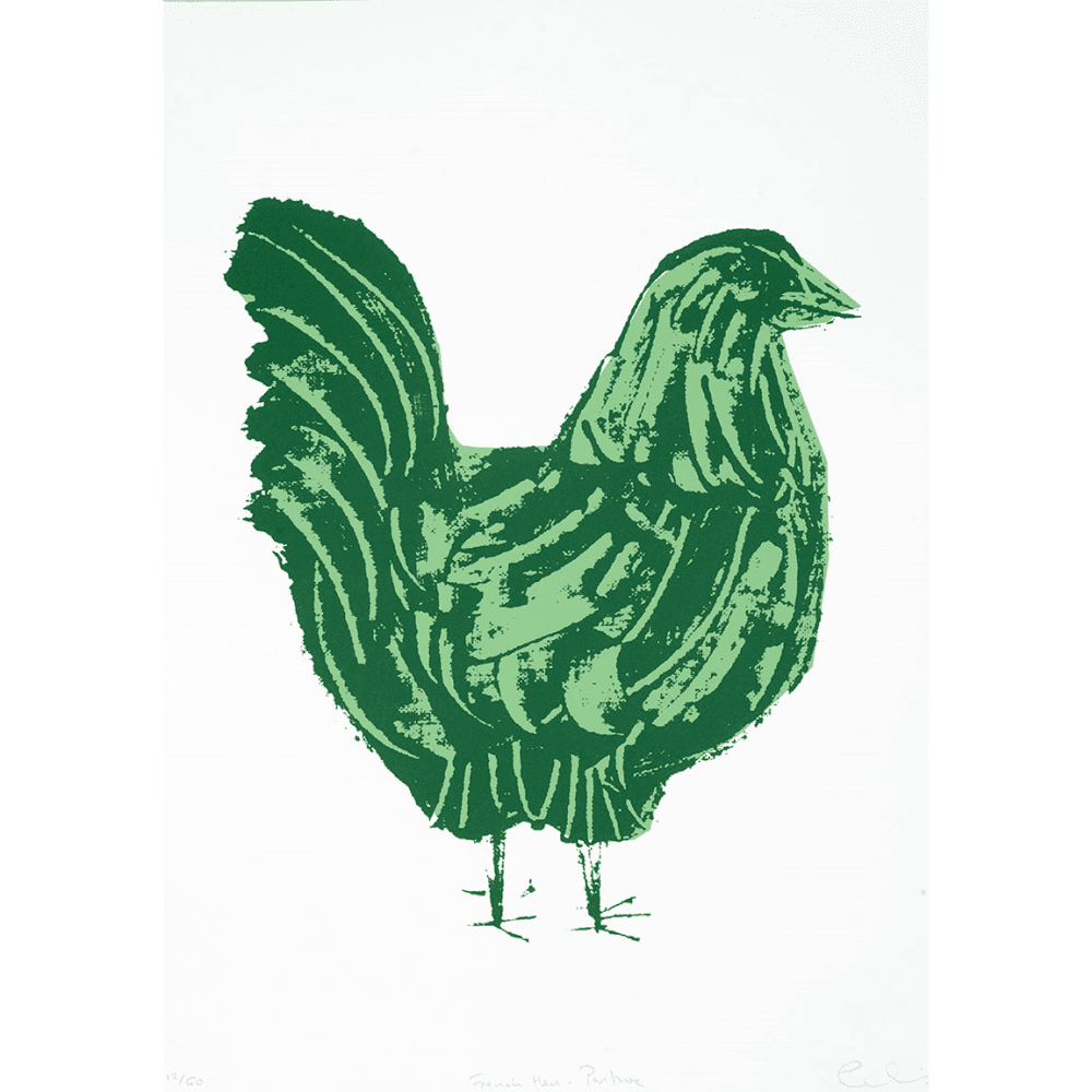 French Hen Print Waxed Oak Frame, Pasture