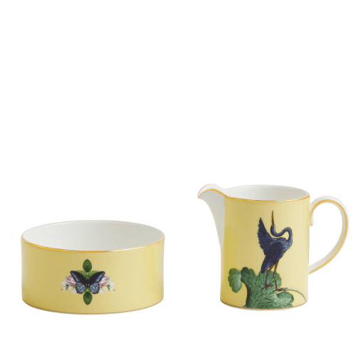 Image showing the Wonderlust Waterlily Sugar & Creamer Set, Yellow/Floral product.