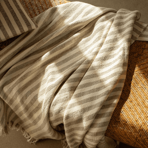 Image showing the Pembroke Stripe Wool Throw, 140 x 220cm, Oatmeal product.